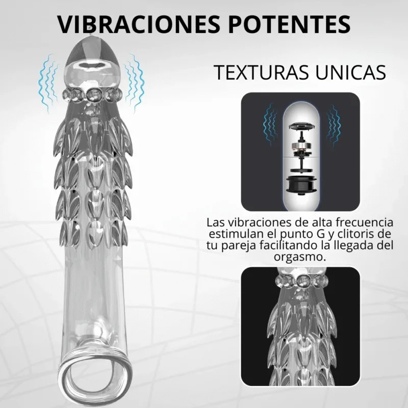 Funda peneana con Vibrador, escamas y agarre de testiculos